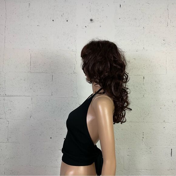 ZARA Knit black halter top open back with adjustable self tie M - Picture 9 of 13